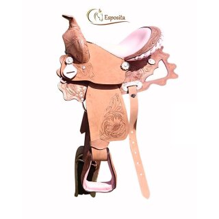 Esposita western saddle "Princess" for pony and Shetty genuine leather with pink