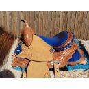 Esposita western saddle "Prince" for pony and Shetty genuine leather in blue