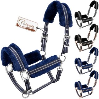 Esposita Halfter "Champion Edition" mit flauschigem Fell Navy/Silber Pony