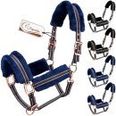 Esposita Halfter "Champion Edition" mit flauschigem Fell Navy/Rosegold Pony