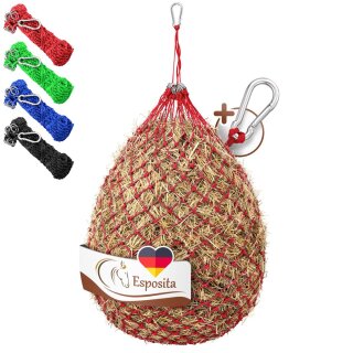 Esposita Heunetz mit Ringen und Karabinerhaken Rot engmaschig (3x3cm)