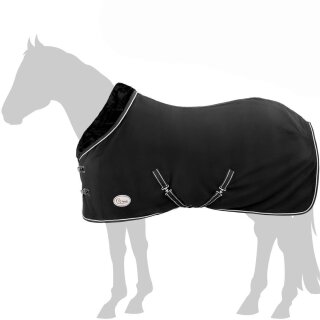 Abschwitzdecke "Champion Edition" Fleecedecke mit Fellkragen und Zierpaspel, Paradedecke, Showdecke Schwarz-Silber 165cm