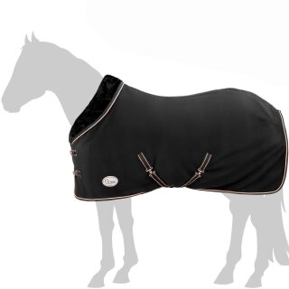 Abschwitzdecke "Champion Edition" Fleecedecke mit Fellkragen und Zierpaspel, Paradedecke, Showdecke Schwarz-Rosegold 145cm