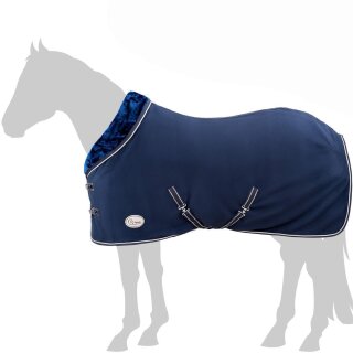 Abschwitzdecke "Champion Edition" Fleecedecke mit Fellkragen und Zierpaspel, Paradedecke, Showdecke Navy-Silber 135cm