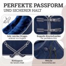 Abschwitzdecke &quot;Champion Edition&quot; Fleecedecke mit Fellkragen und Zierpaspel, Paradedecke, Showdecke Navy-Silber 135cm