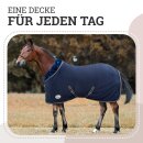 Abschwitzdecke &quot;Champion Edition&quot; Fleecedecke mit Fellkragen und Zierpaspel, Paradedecke, Showdecke Navy-Silber 135cm