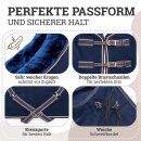 Abschwitzdecke "Champion Edition" Fleecedecke mit Fellkragen und Zierpaspel, Paradedecke, Showdecke Navy-Rosegold 165cm