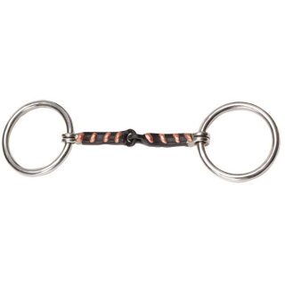Sweet-Iron-Snaffle-Gebiss mit starkem Mundstück und Kupfereinlagen Mundstückweite: 12,5 cm; Stärke: 14 mm; Ringgröße: 65 mm.