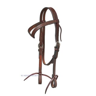 Pony-Westernkopfstück mit V-Stirnband, dunkel geölt